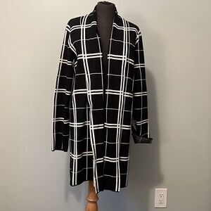Premise Studio Women's Black White Plaid Open Front Knitted Cardigan Size XL